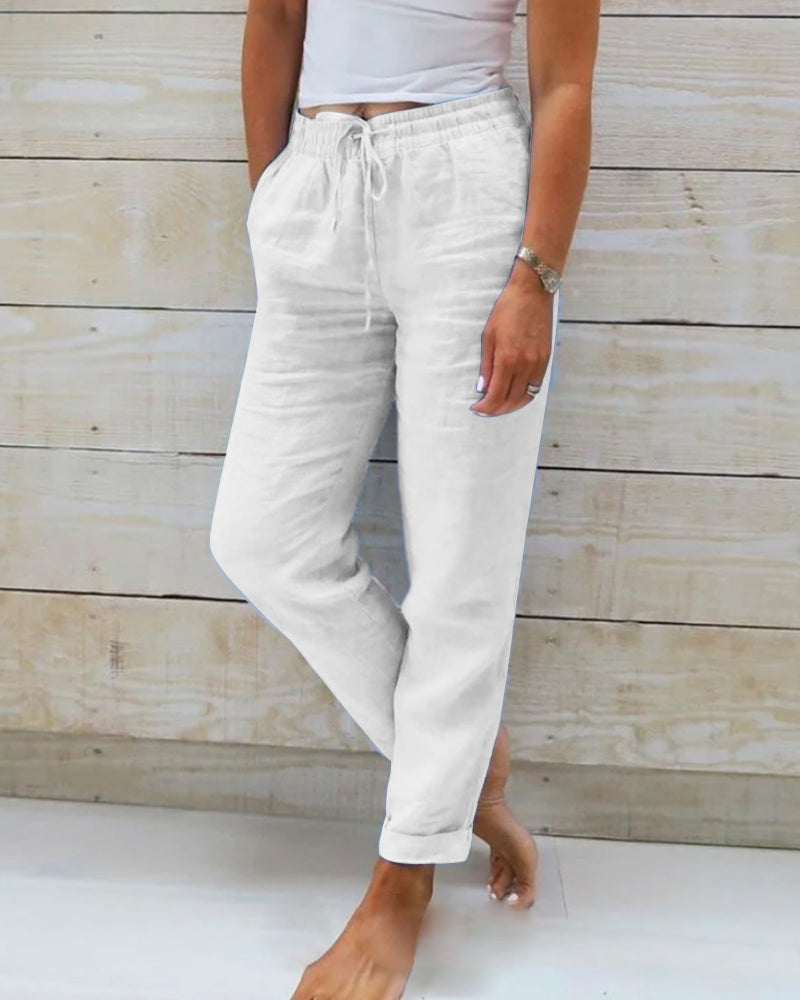 Serelis - Elastic Waist Cotton Linen Trousers