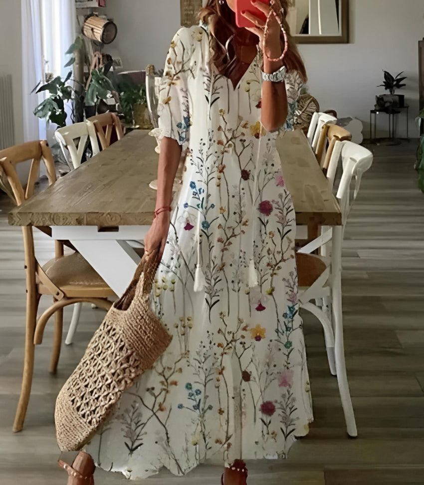 Sophia – Vintage Boho V-Neck Summer Dress