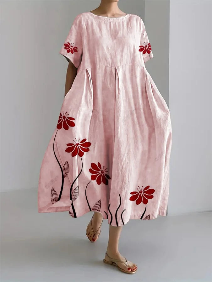 Summery Loose Dress with Enchanting Botanical Print - ROSALIE
