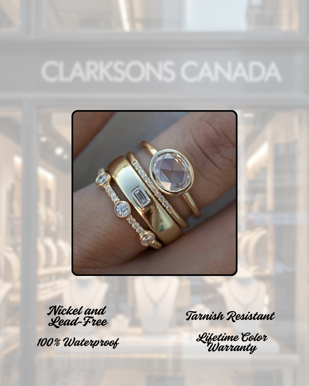 Lila - Vintage Gold Plated & Zirconia Ring Set