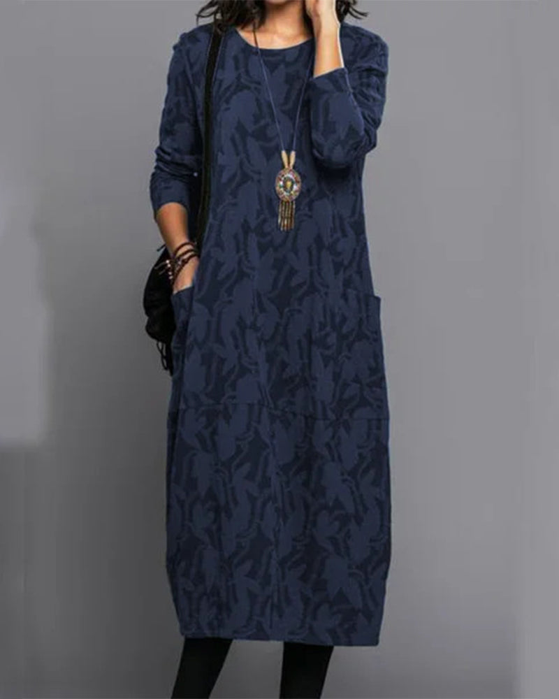 Lily™ - Printed long sleeve dress with pockets