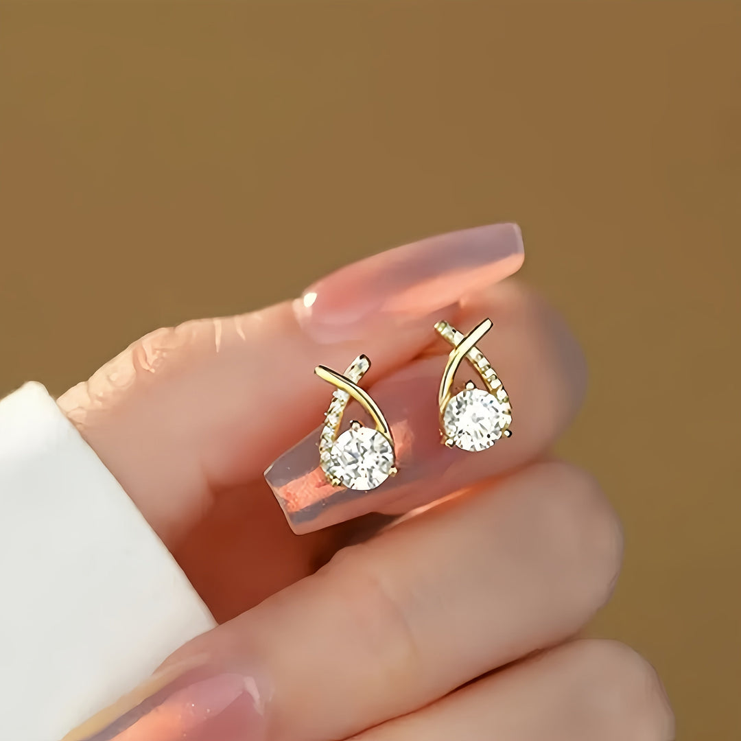 Golden Cross Zirconia Stud Earrings