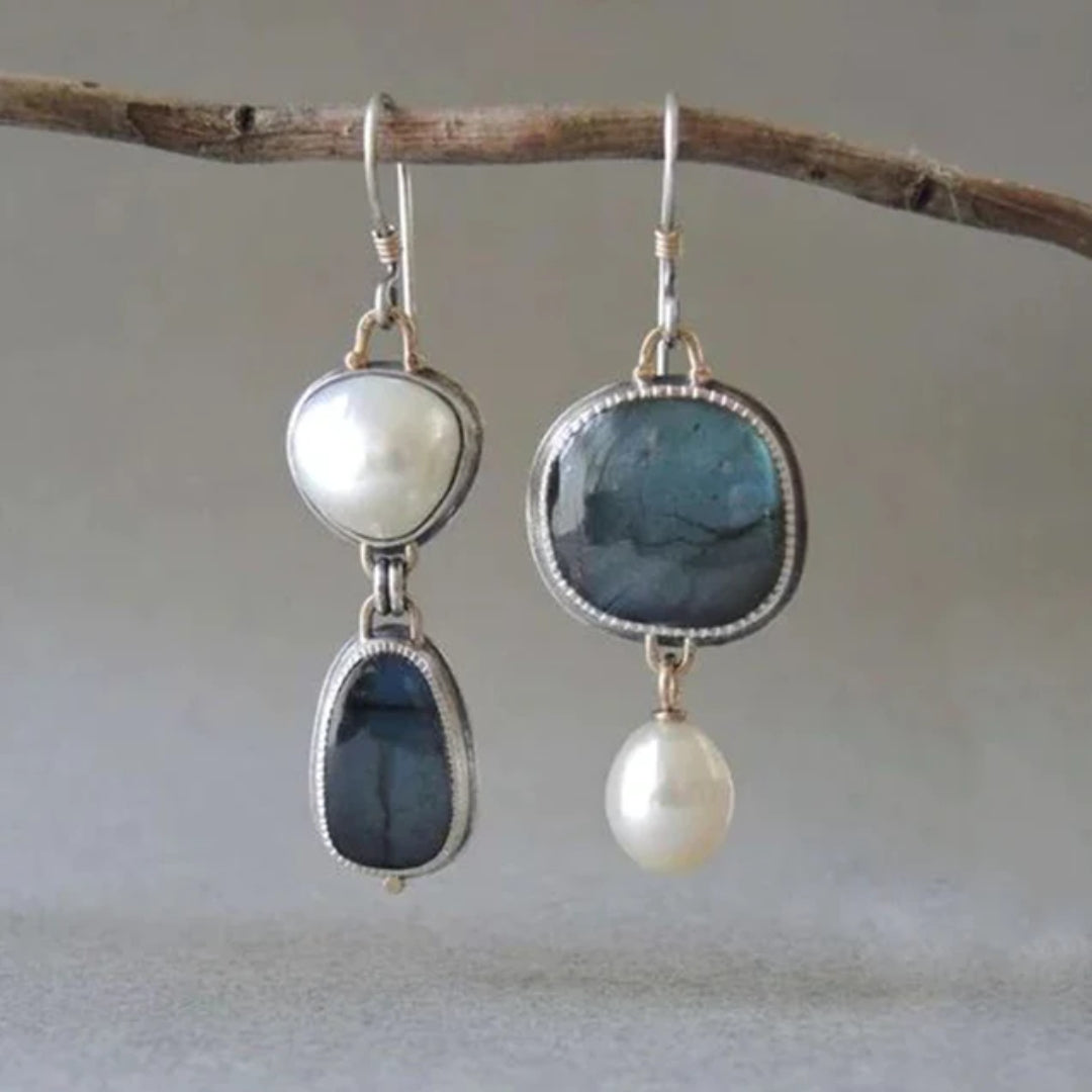 Retro Blue Stone Beaded Earrings