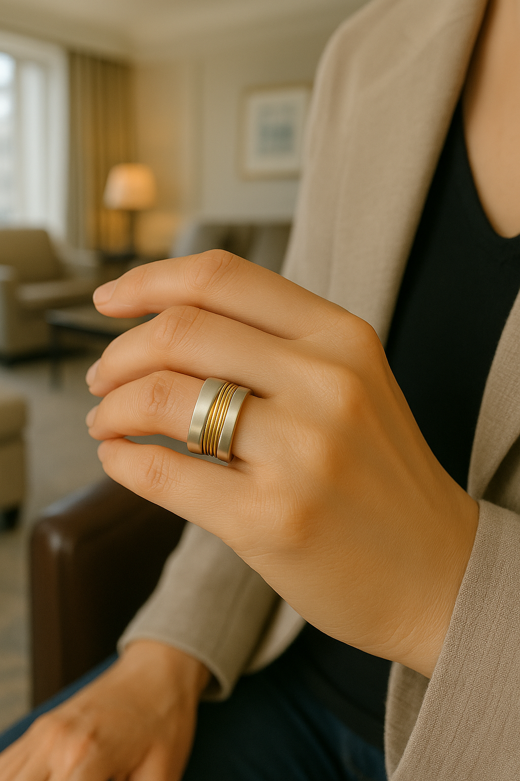 Silver Ring Adorned with Golden Threads