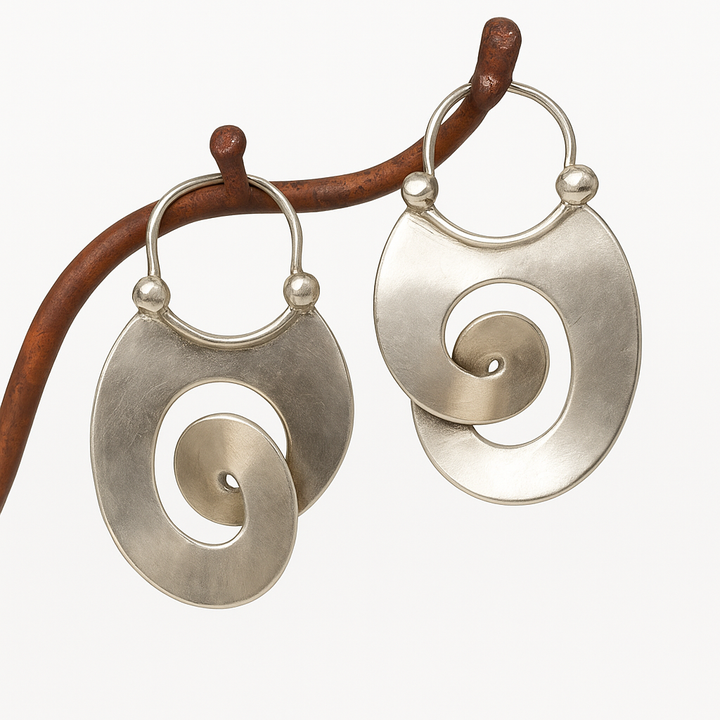Retro Silver Spiral Earrings
