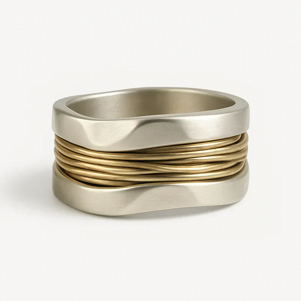 Silver Ring Adorned with Golden Threads