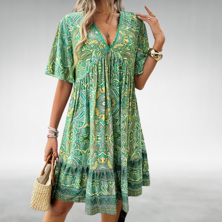 Saylor Bohemian Paisley Print V-Neck Summer Dress