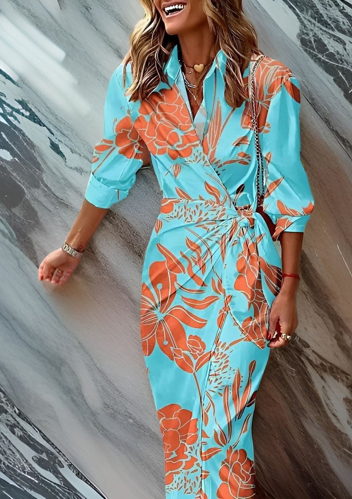 Olivia – Printed Shirt Dress with Fitted Waist