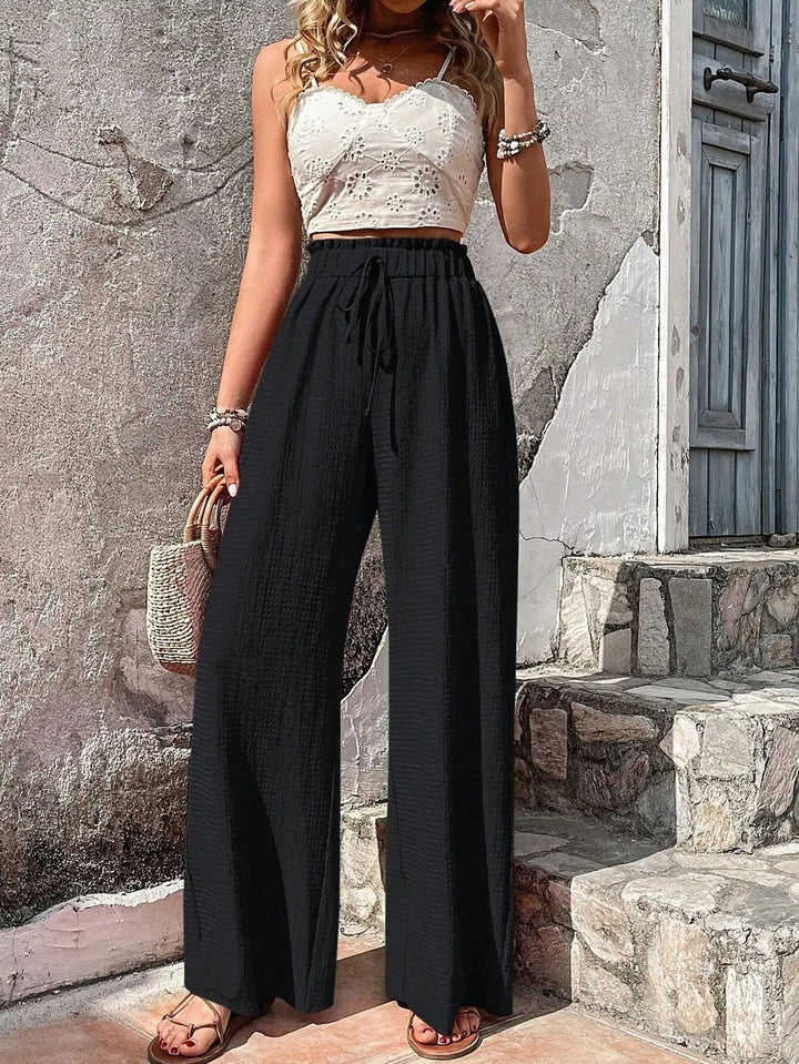 Rhalia - Casual Solid Wide Leg Trousers