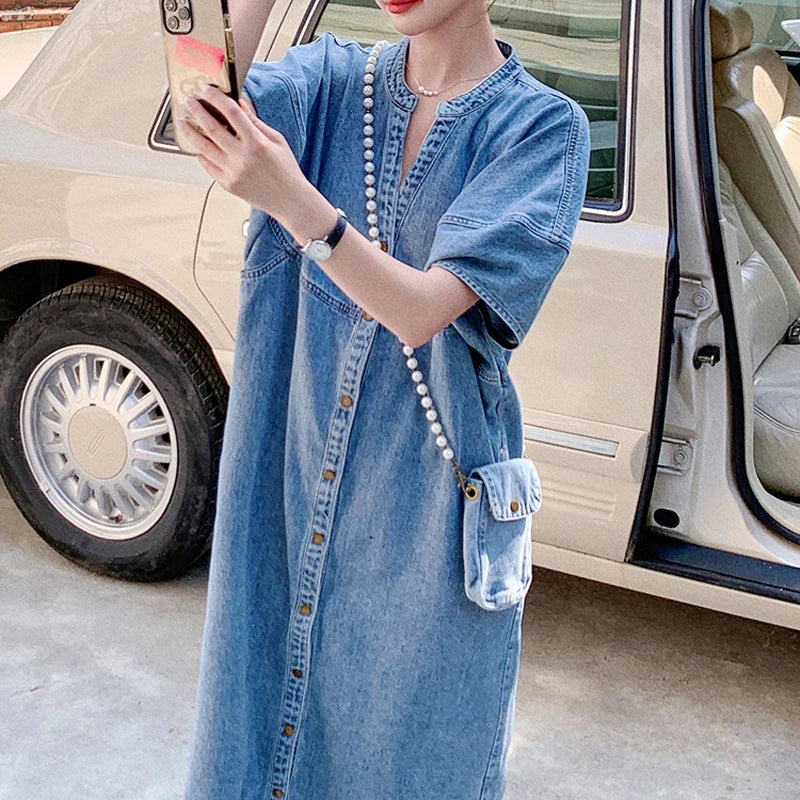 Isla - Button-Front Cotton and Denim Blend Dress