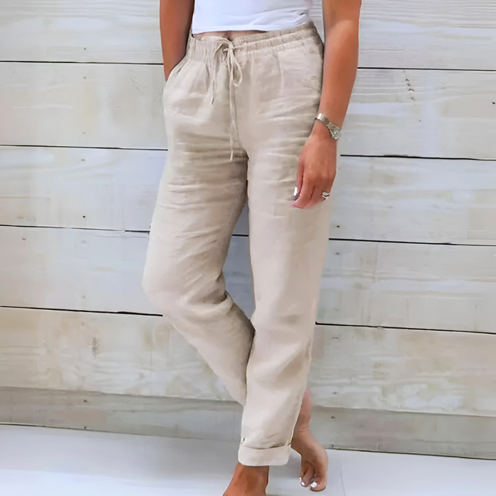 Serelis - Elastic Waist Cotton Linen Trousers