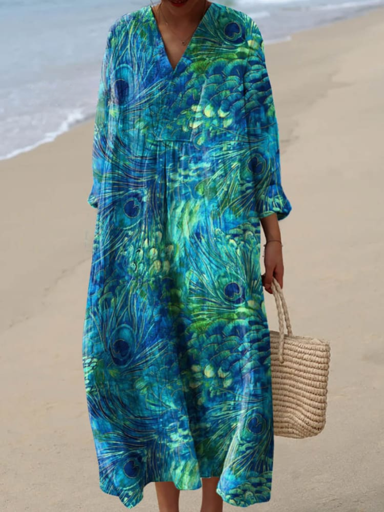 Women's Peacock Feather Pattern Art Print Dress