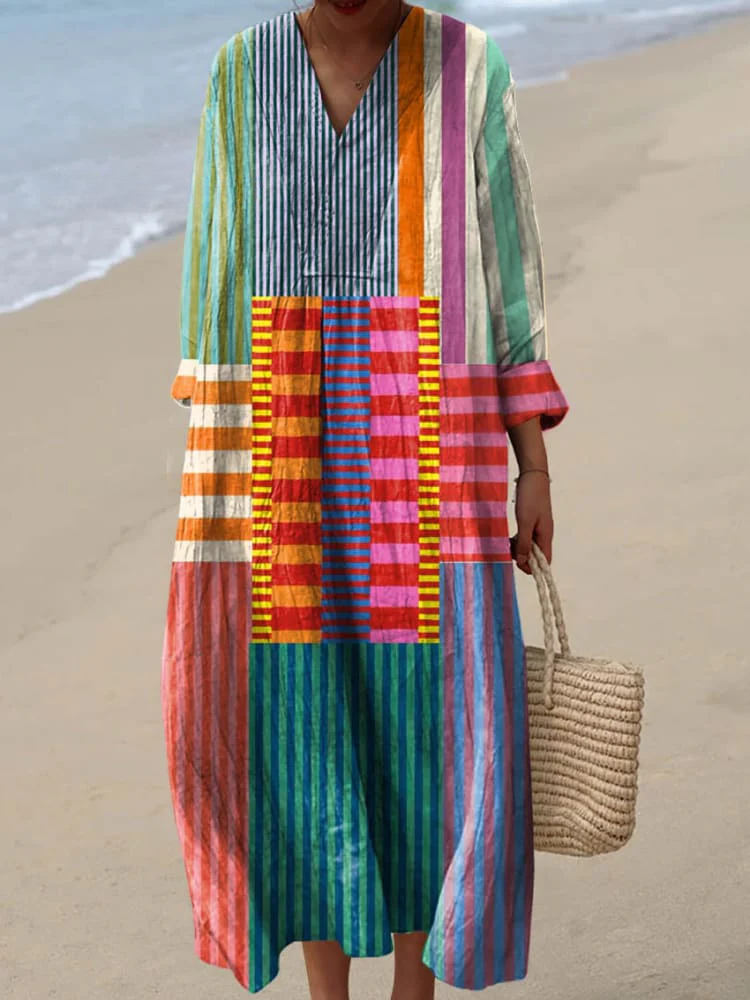 Women's Vintage Geometric Pattern Art Print Dress