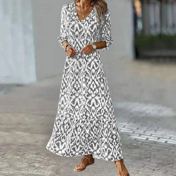 Esmeralda - Cozy Chic V-Neck Print Dress