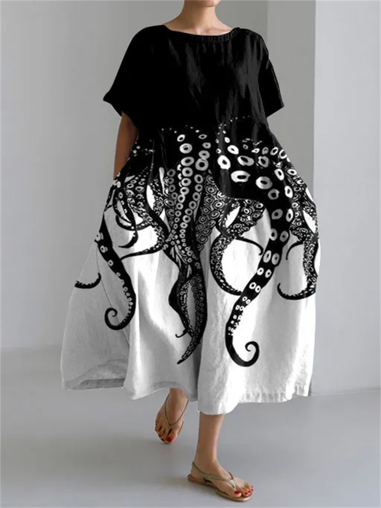TESSA™ - Trendy Short Sleeve Dress with Unique Tentacle Print