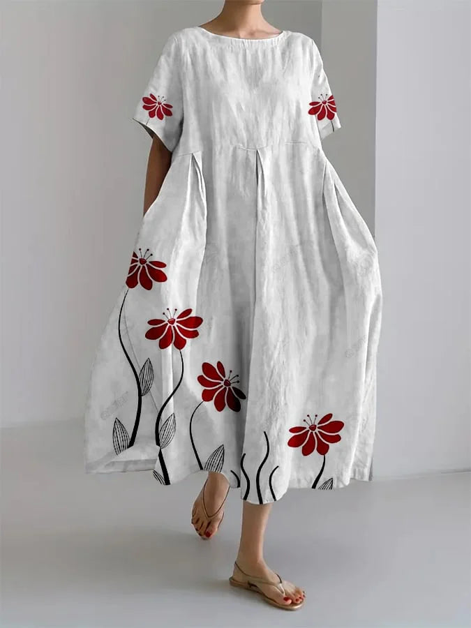 Summery Loose Dress with Enchanting Botanical Print - ROSALIE