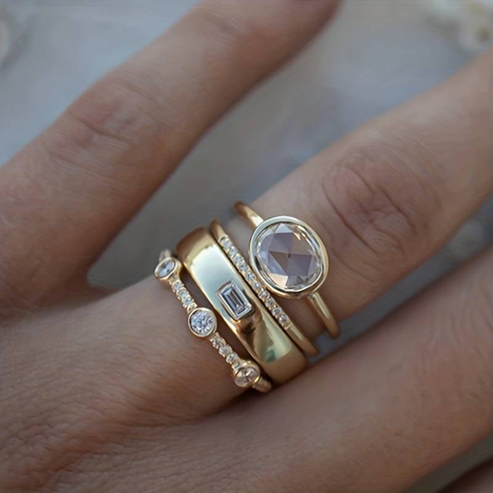 Lila - Vintage Gold Plated & Zirconia Ring Set