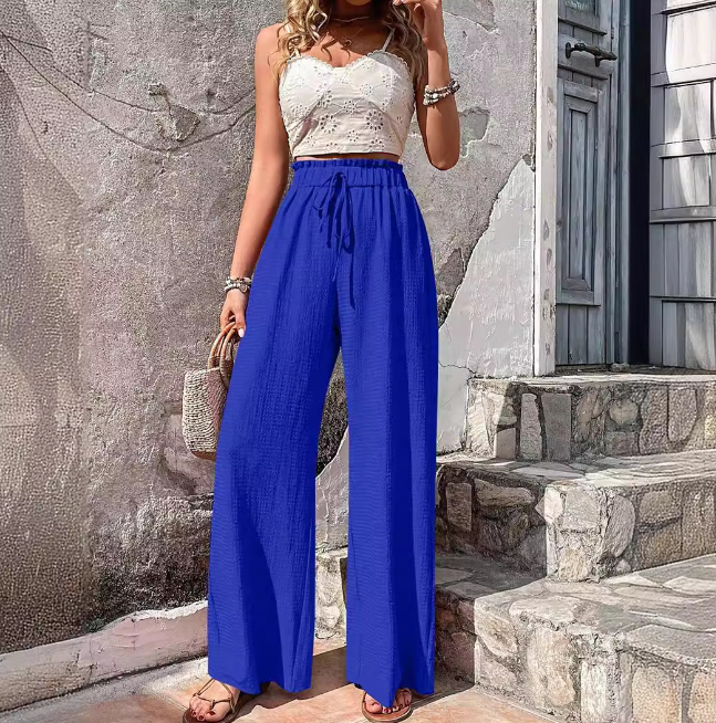 Rhalia - Casual Solid Wide Leg Trousers