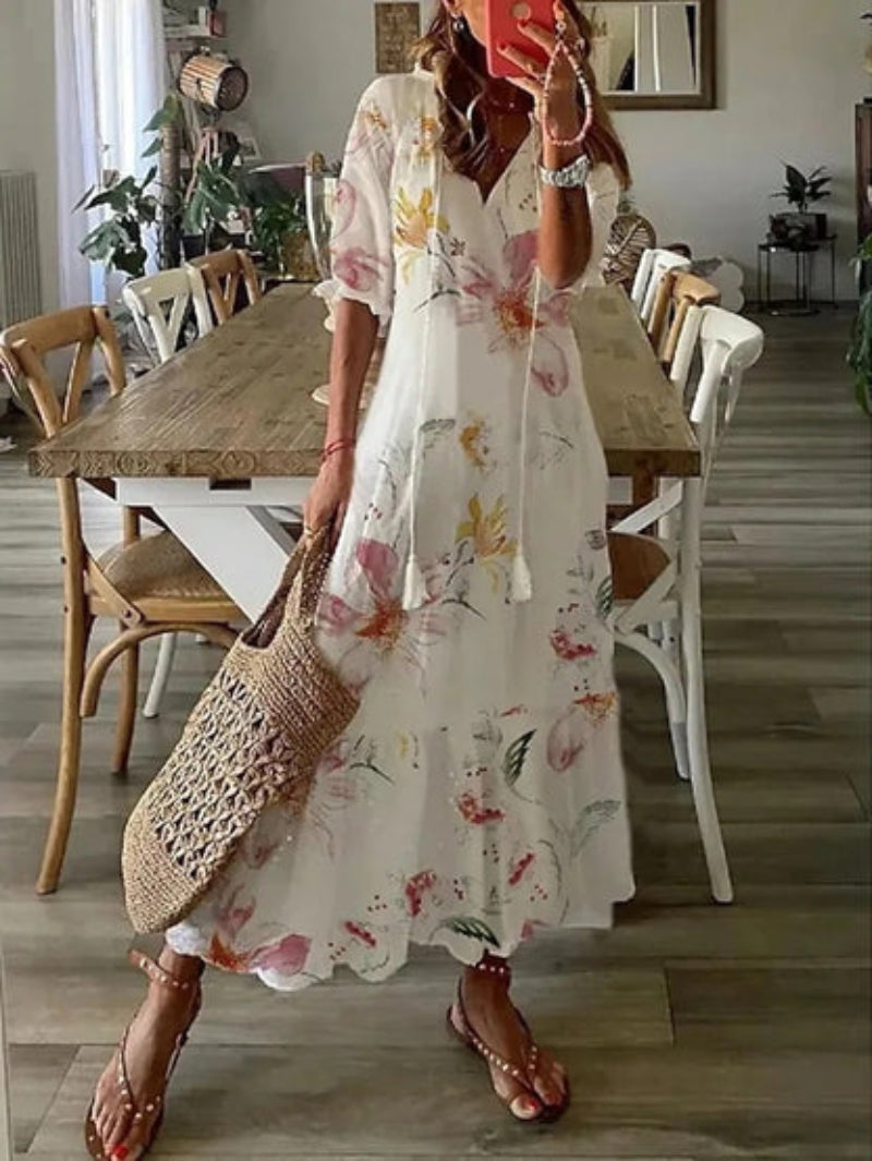 Sophia – Vintage Boho V-Neck Summer Dress