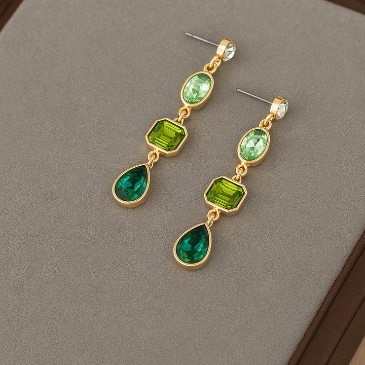 Kona | Elegant Long Earrings Featuring Green Gemstones