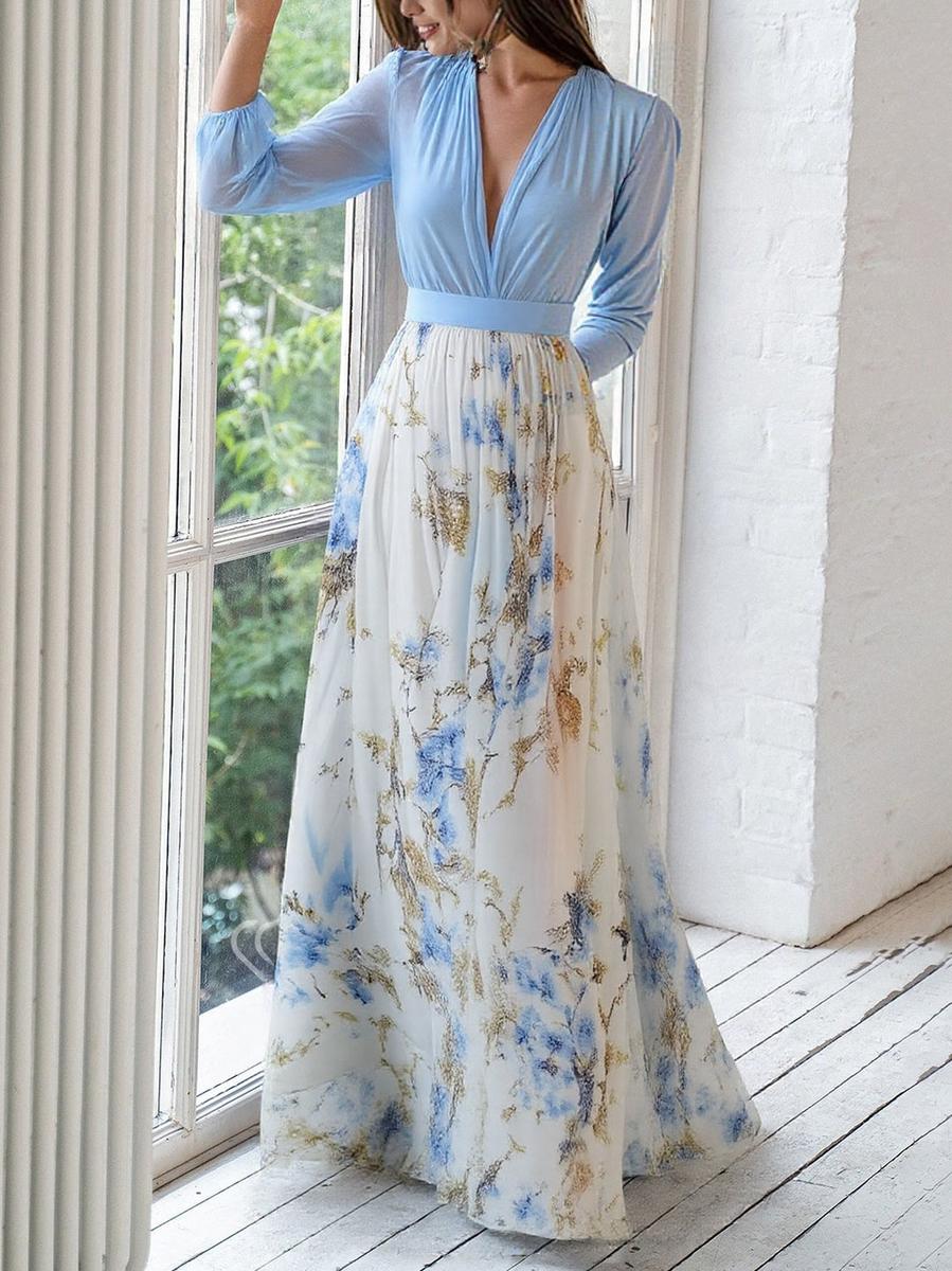 Elena™ - Elegant Long Dress with Floral Pattern