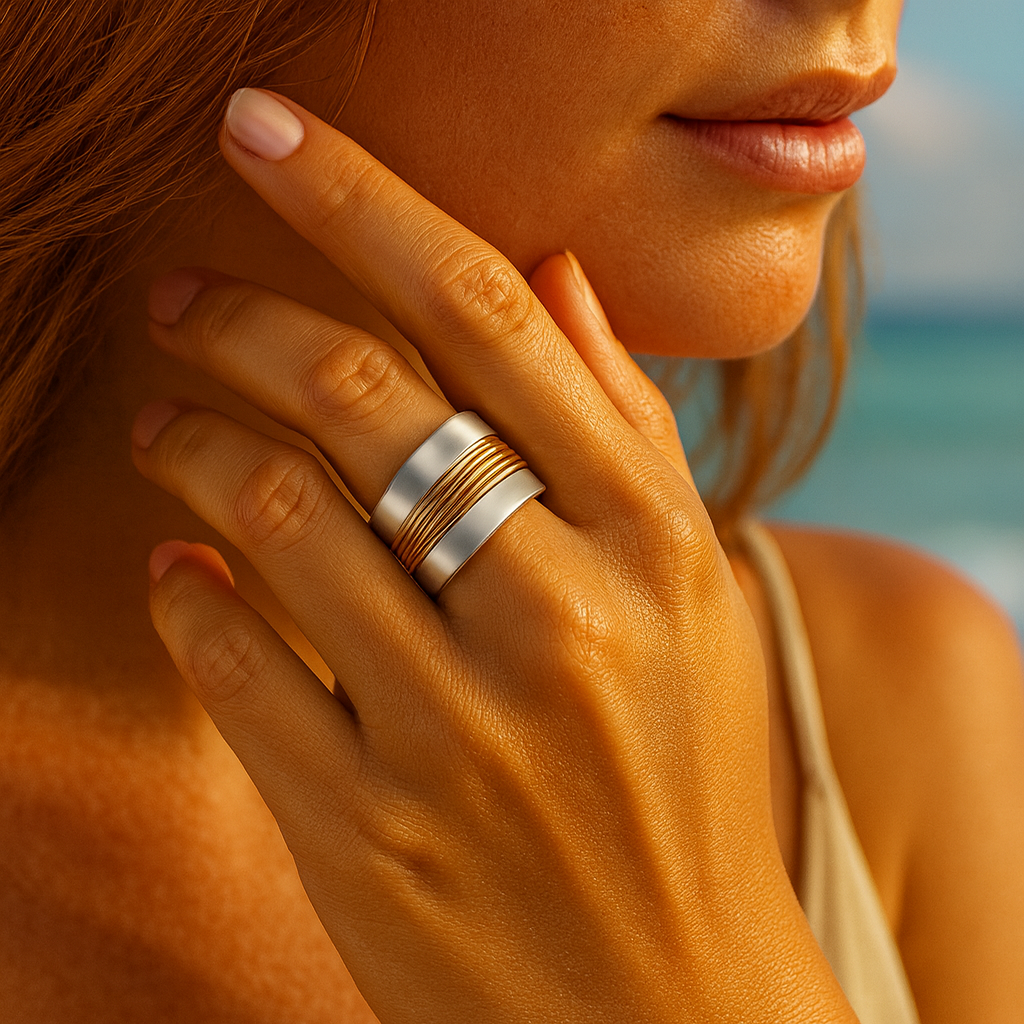 Dual-Tone Silver and Gold Wire Ring