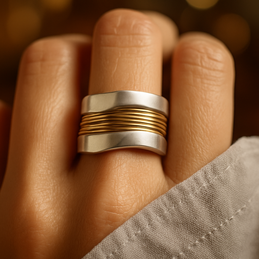 Dual-Tone Silver and Gold Wire Ring