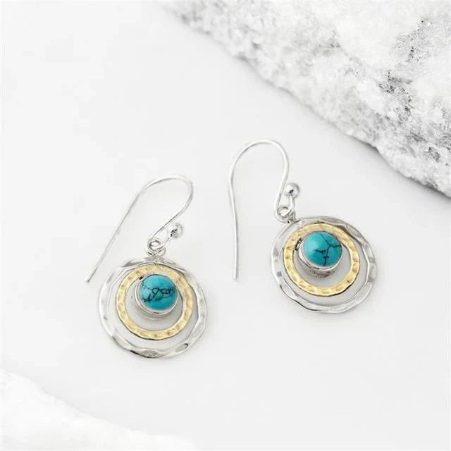 Emma | Boho Saturn Earrings with Turquoise Stone