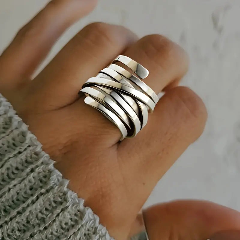 Hazel - Vintage Thick Layer Silver Ring