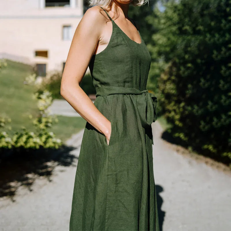 Freya O-neck Maxi Linen Dress