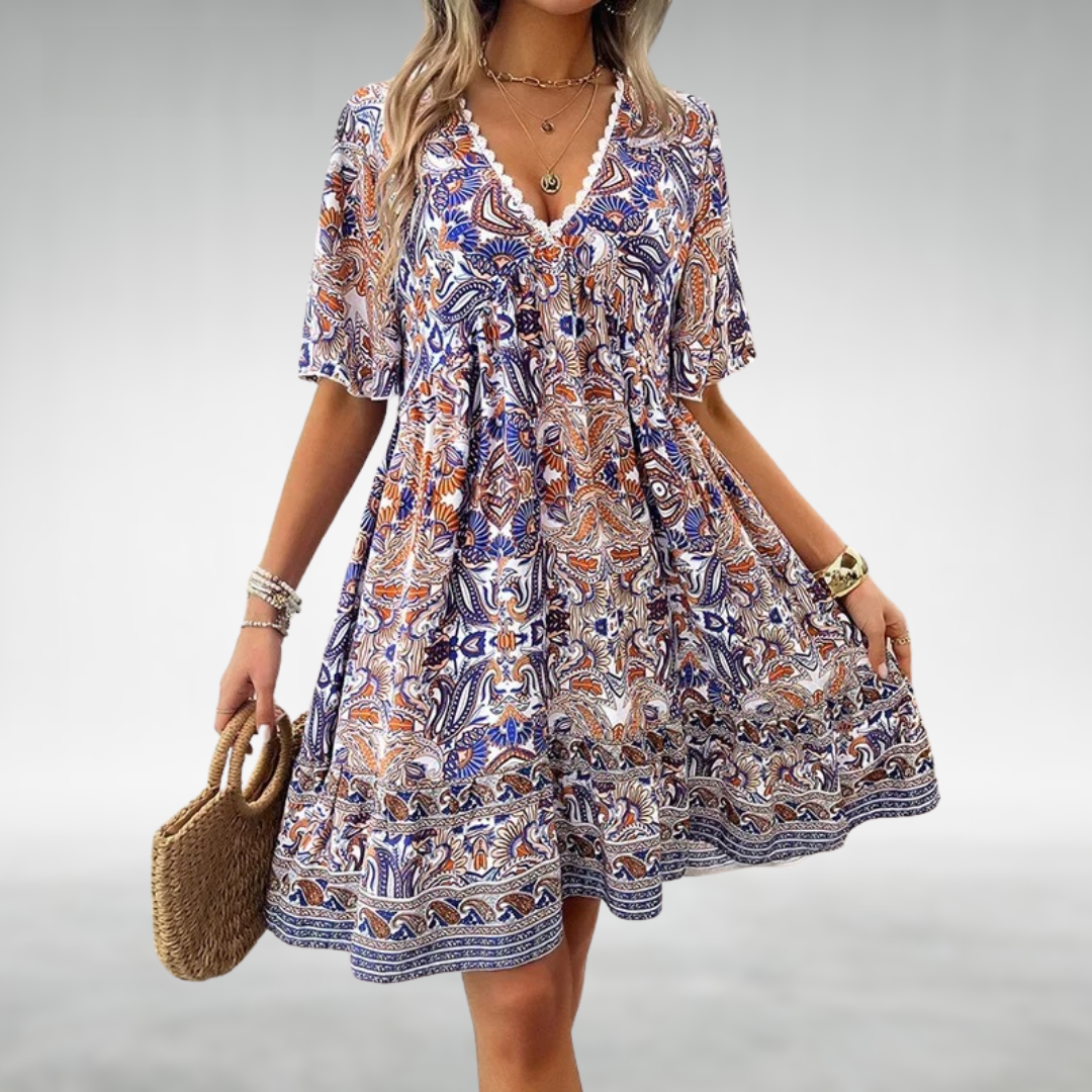 Saylor Bohemian Paisley Print V-Neck Summer Dress