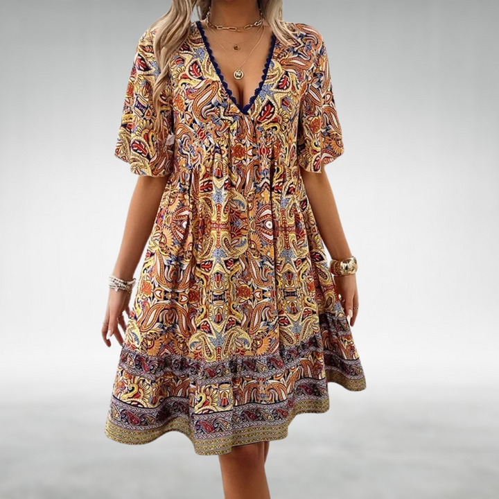 Saylor Bohemian Paisley Print V-Neck Summer Dress