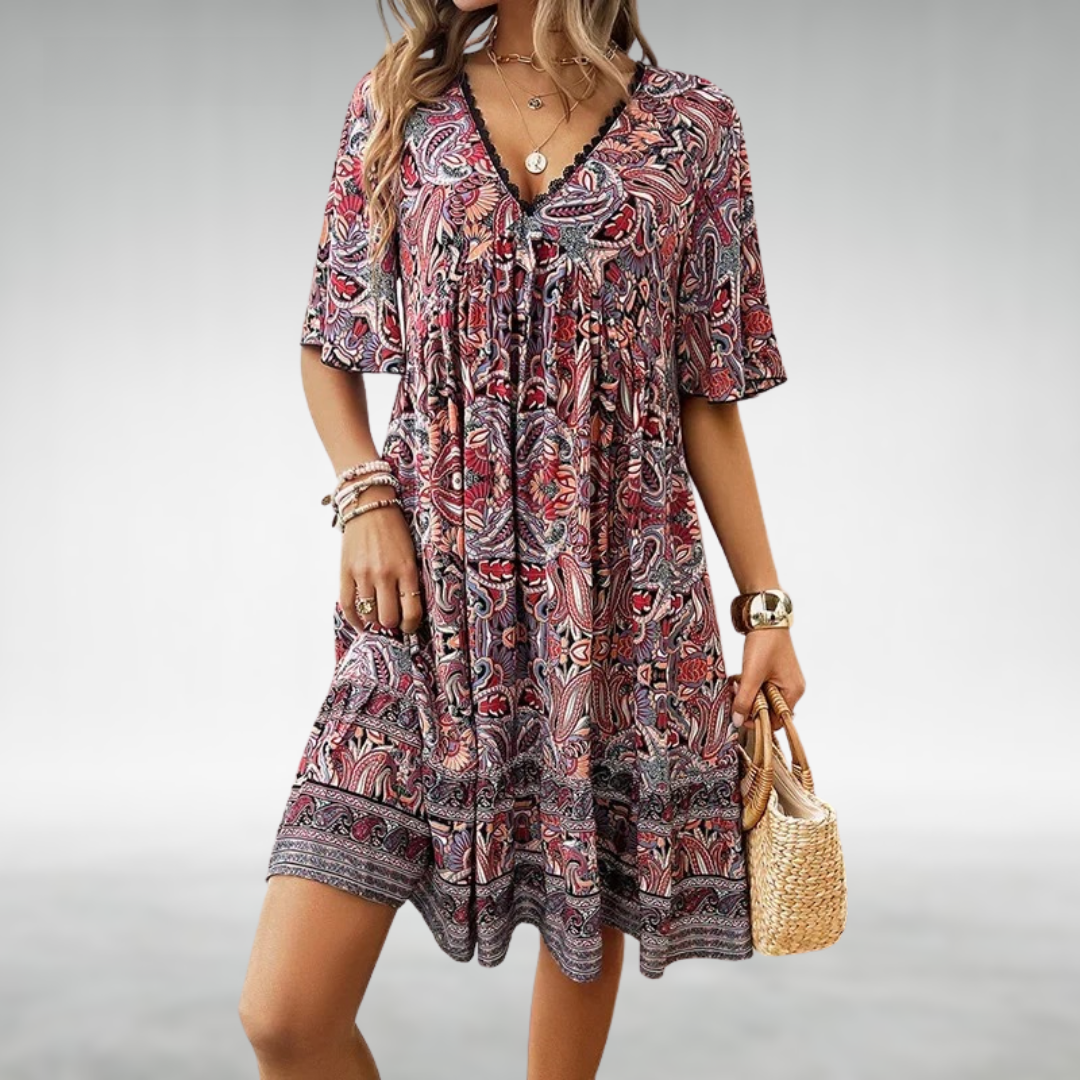 Saylor Bohemian Paisley Print V-Neck Summer Dress