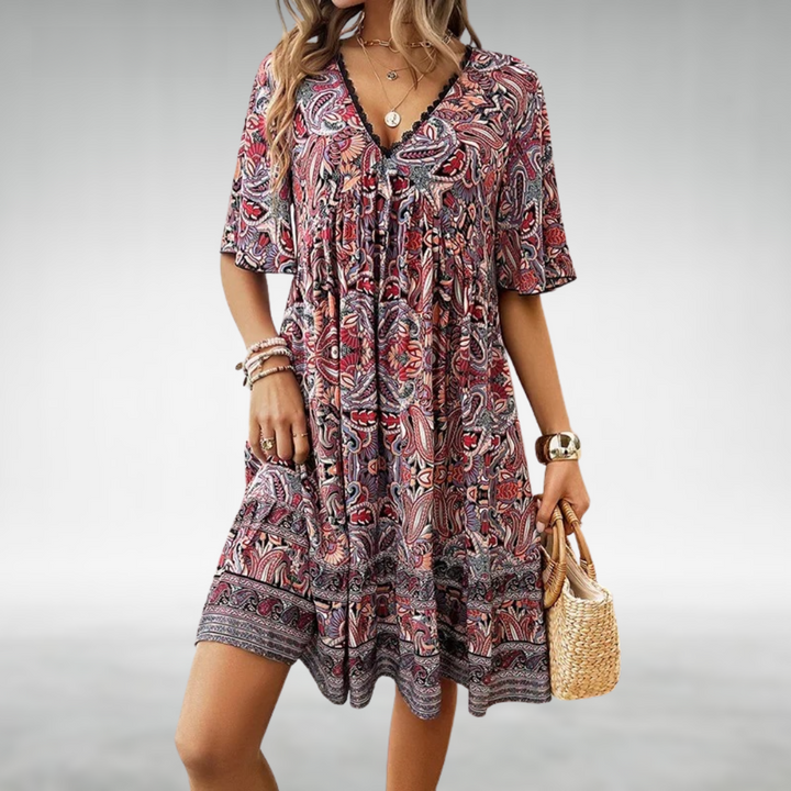 Saylor Bohemian Paisley Print V-Neck Summer Dress