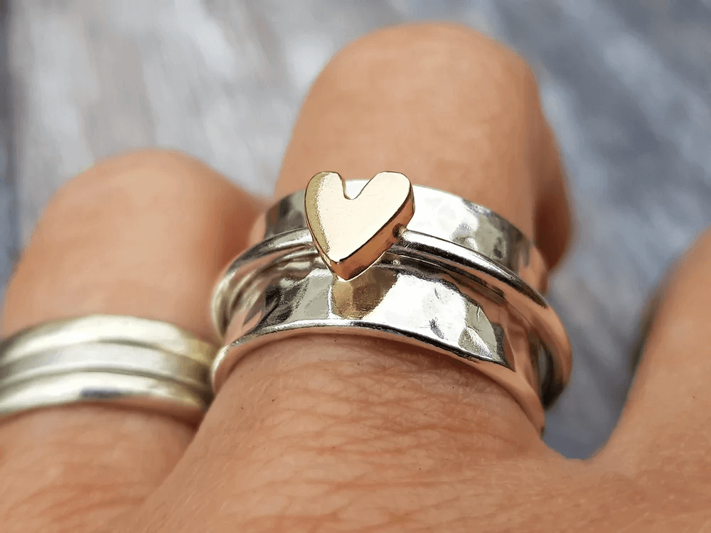 Melody - Gold Plated Heart Silver Ring