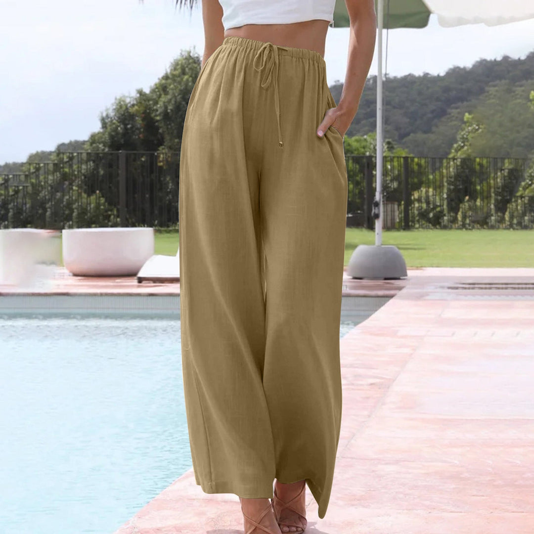 Feylin - Casual High Waisted Flowy Palazzo Trousers