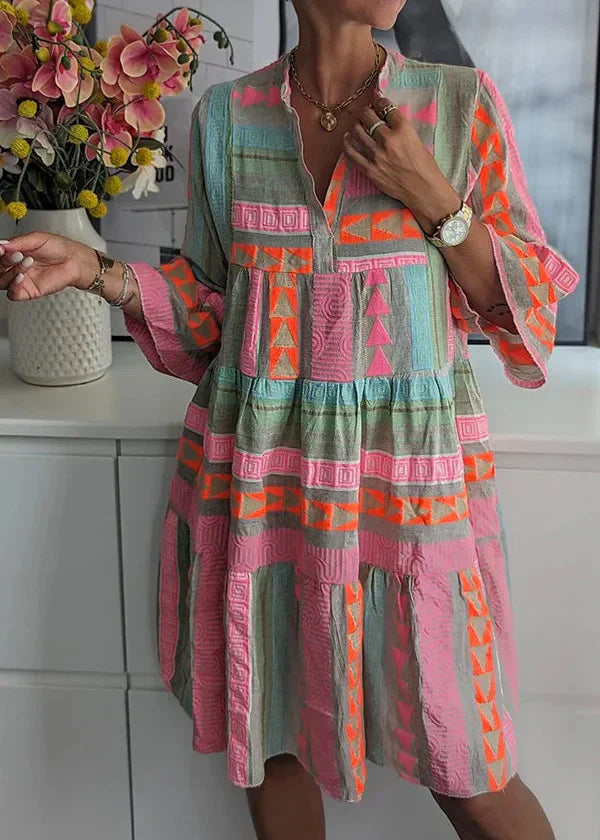 Ava - Chic V-Neck Cotton and Hemp Summer Dress