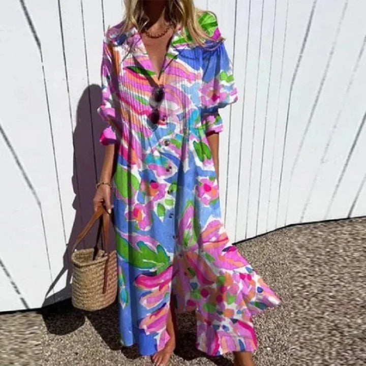 Cassidy - Bohemian Puff Sleeve Maxi Dress