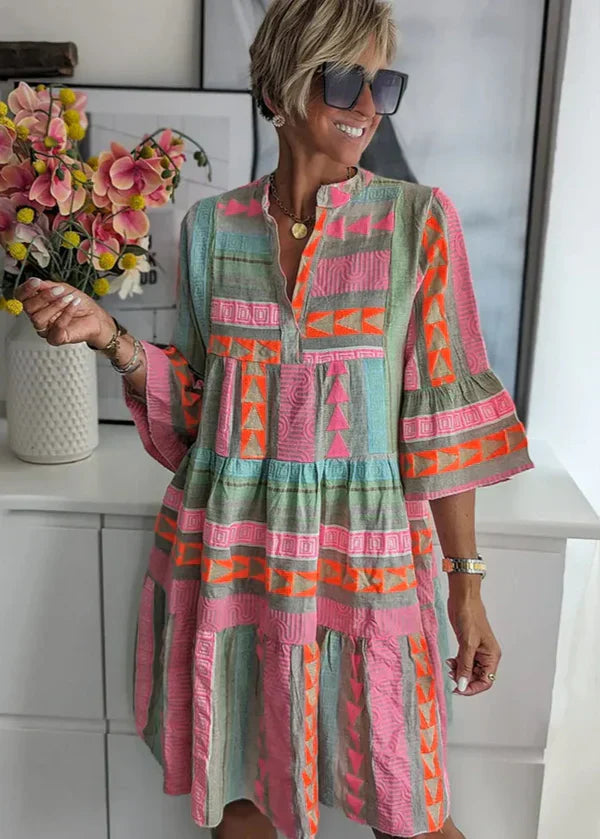 Ava - Chic V-Neck Cotton and Hemp Summer Dress