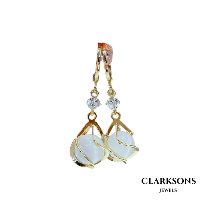Violet | Gold Drop Earrings with White Opal