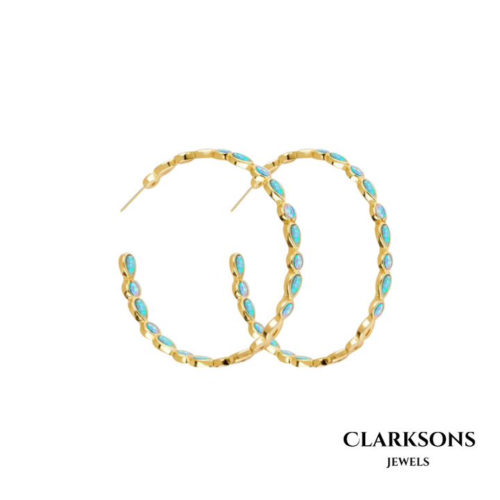 The Paige Vintage Gold Hoop Earrings with Blue Opal