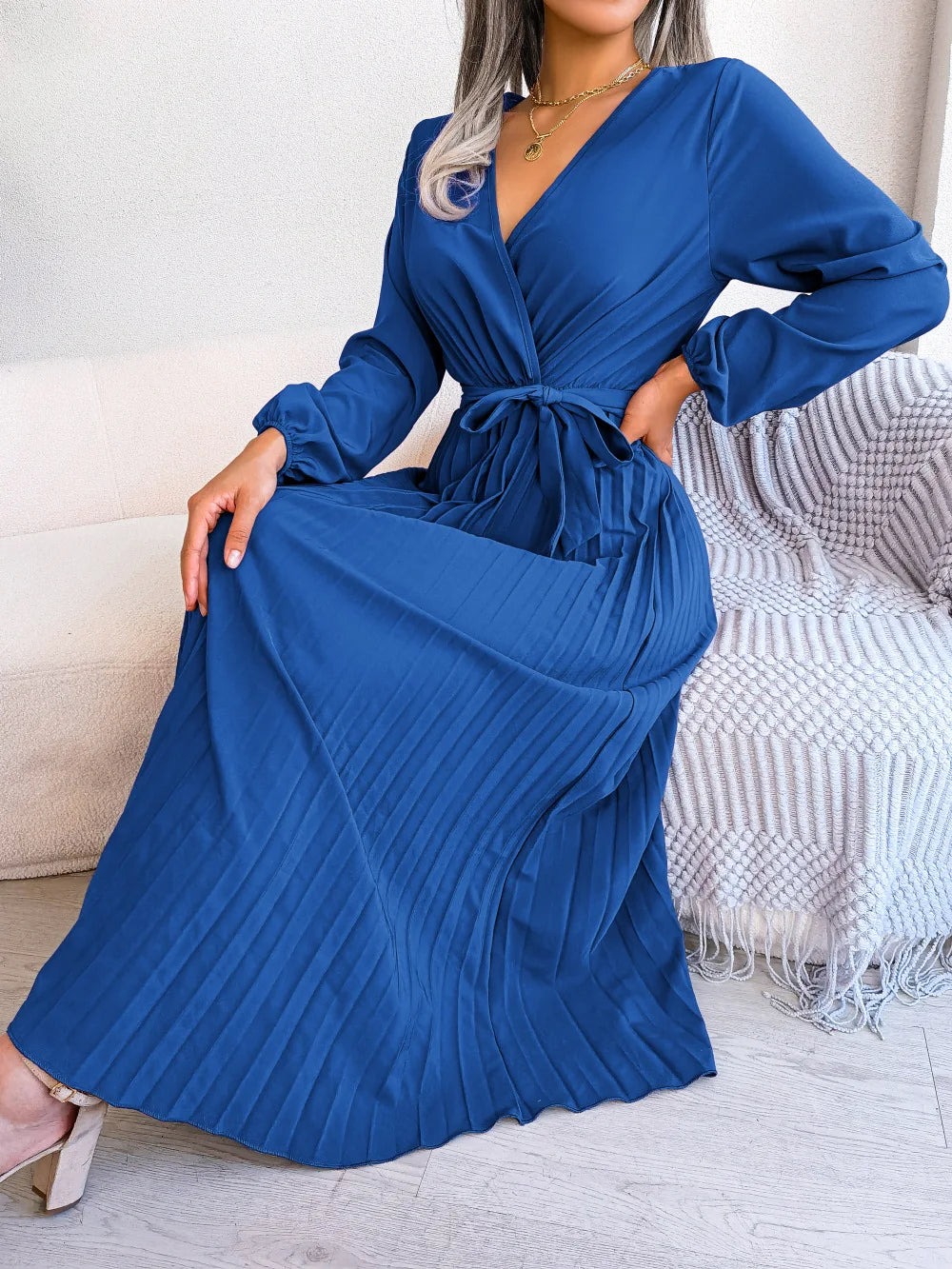 Azara - Timeless Lace Pleated Maxi Dress