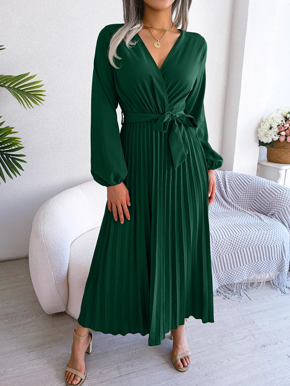 Azara - Timeless Lace Pleated Maxi Dress