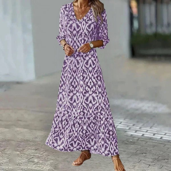 Esmeralda - Cozy Chic V-Neck Print Dress