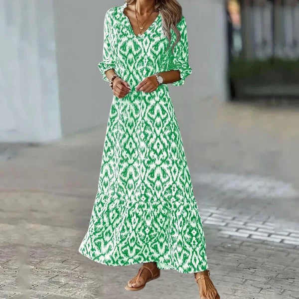 Esmeralda - Cozy Chic V-Neck Print Dress