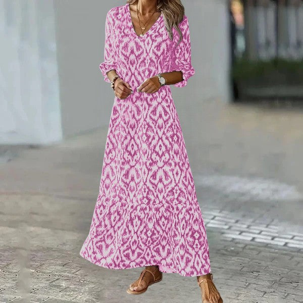 Esmeralda - Cozy Chic V-Neck Print Dress