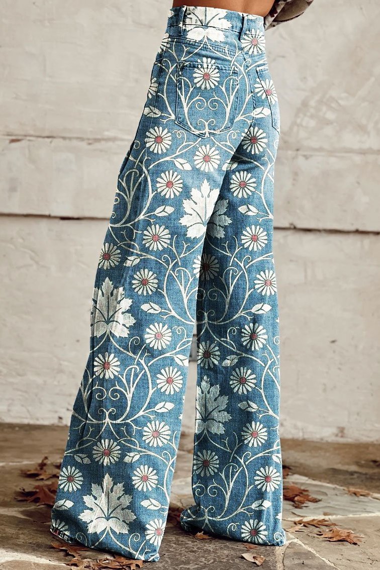 Margherita | Elegant Boho Floral Pattern Pants