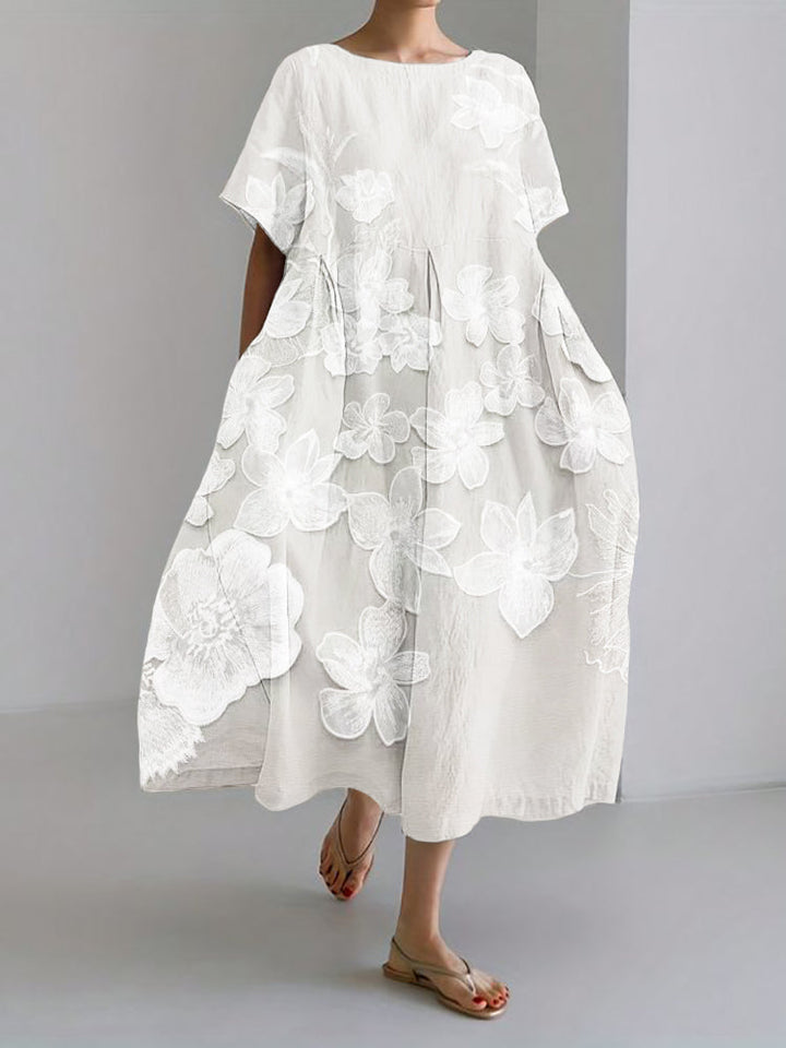 Mireille - Elegant Round Neck Floral Print Dress