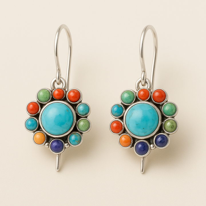Multicoloured Turquoise Round Earrings