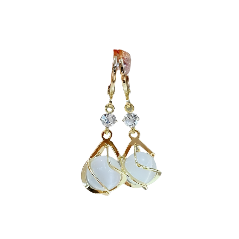 Violet | Gold Drop Earrings with White Opal